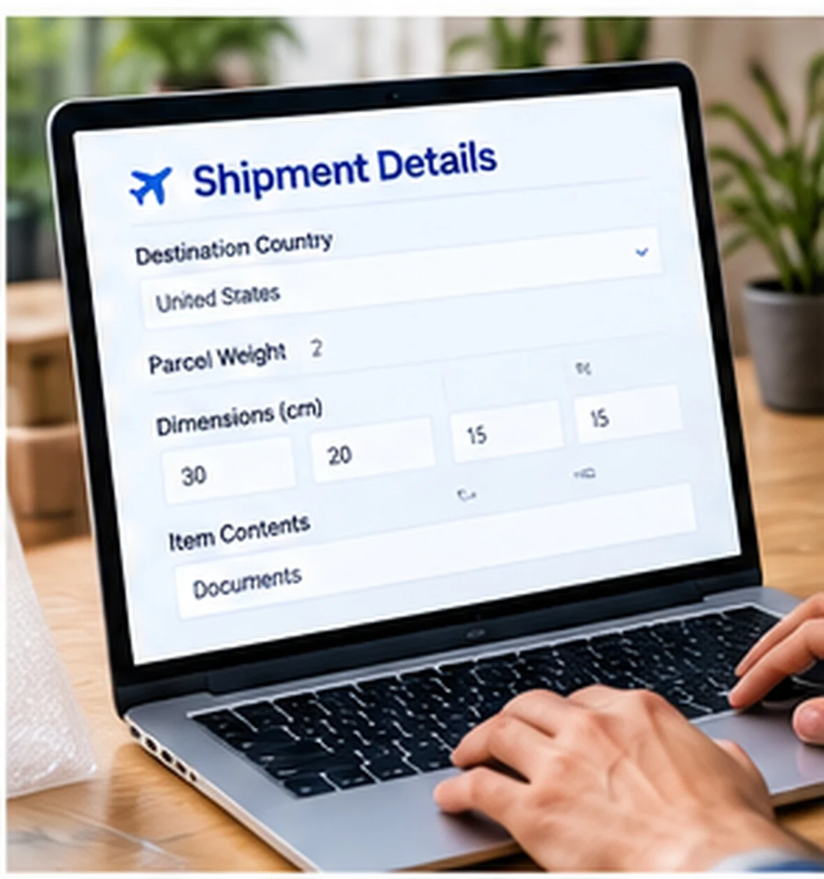 Pack international courier shipment